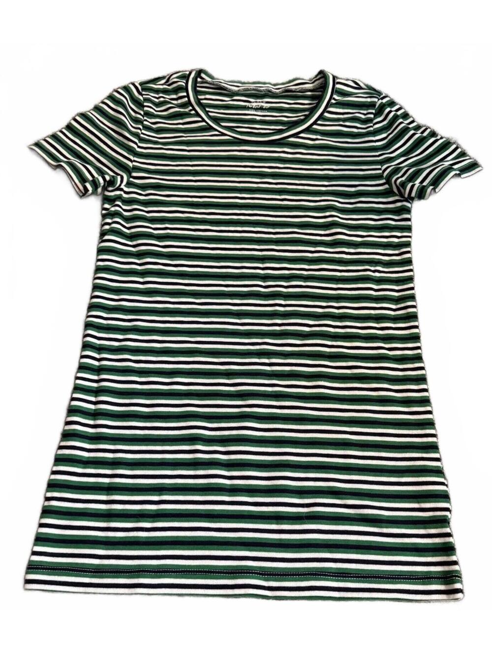 J.crew Green and White Striped Short Sleeve T-Shirt Medium